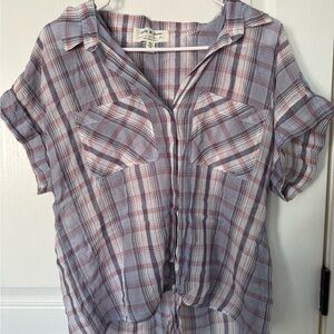 Anthropologie Cloth & Stone Plaid Shirt in Mauve and White